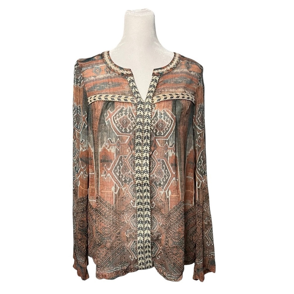 G by BKE Aztec Print Long Sleeve Blouse Size Small